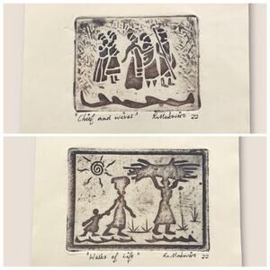 African Art Etchings on Handmade Paper Mukwiro Walks of Life  & Chiefs & Wives